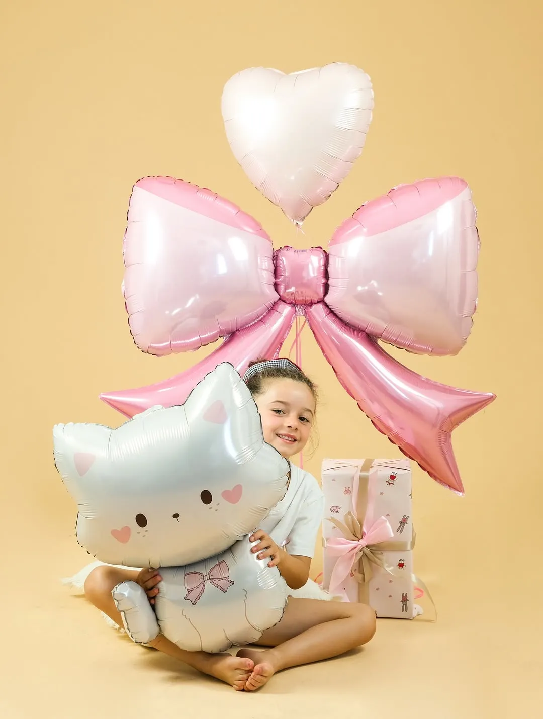 Шар (22''/56 см) Фигура, Кошечка с бантиком, 1 шт. в уп.