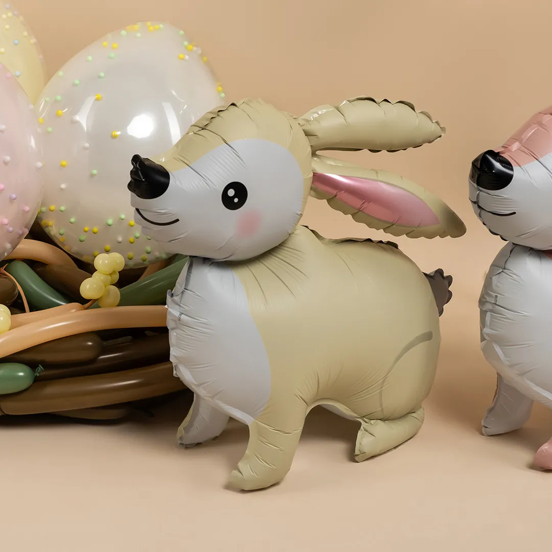 Шар (24''/61 см) Фигура 3D, Лесной Зайка, Кремовый, Сатин, 1 шт. в уп.